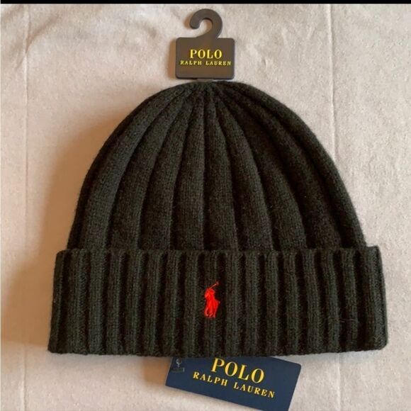 Polo Ralph Lauren Men`s Black Cable Knit Signature Merino Cuffed Beanie Hat - Picture 1 of 10